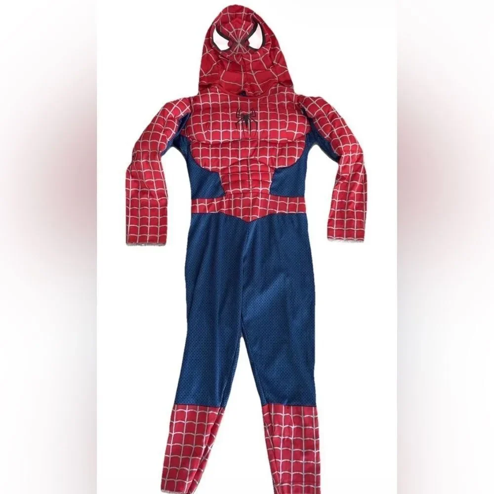 Ruby’s  SPIDER-MAN Halloween Costume Kids Child 10-12 Muscles Hood Mask Large